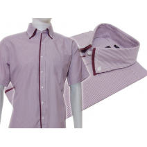 Koszula męska z podwójnym kołnierzykiem fioletowa-śliwkowa w białe paski