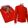 Czerwona koszula SLIM FIT kryta plisa kołnierzyk button down białe wykończenia