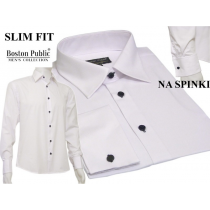Biała koszula męska Slim Fit mankiet na spinki
