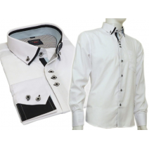 Biała koszula button down z czarnymi wykończeniami SLIM