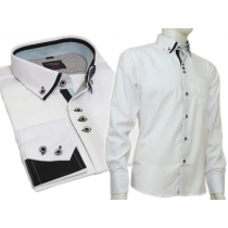 Biała koszula button down z czarnymi wykończeniami SLIM