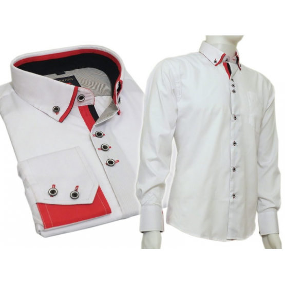 Biała koszula button down z czerwonymi wykończeniami SLIM