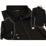 Elegancka czarna koszula męska SLIM z łatami i krytą plisą