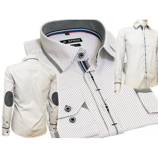 Elegancka koszula męska SLIM FIT w kropki biała łaty