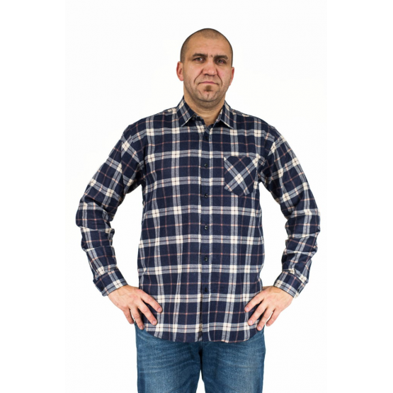 Flanelowa koszula męska w granatowo-brązową kratę