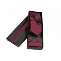Komplet krawat poszetka i spinki ciemno czerwony bordowy
