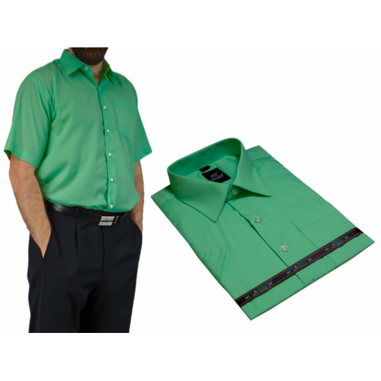 Elegancka koszula męska zielona intensywna mięta z krótkim rękawem