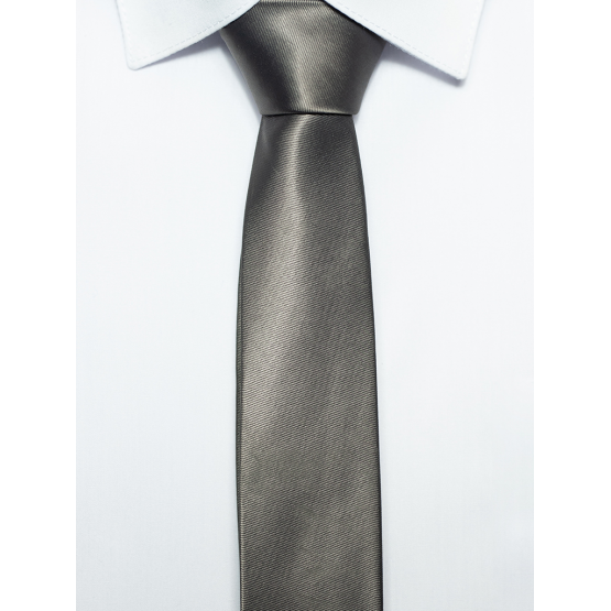 Krawat-ŚLEDŹ BRĄZOWY-STALOWY perłowy gładki